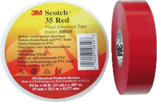 Een rol 3M Scotch 35 rode vinyl isolatietape, 19mm breed.