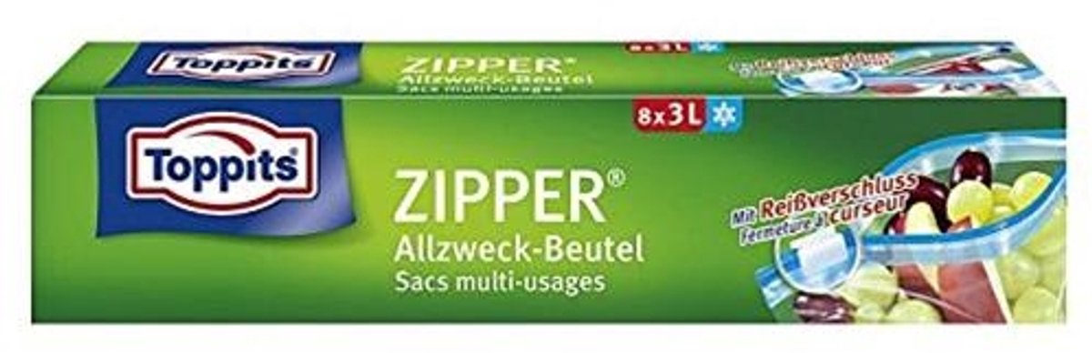 TOPPITS multifunctionele zak met ritssluiting, 8 x 3 liter, transparant