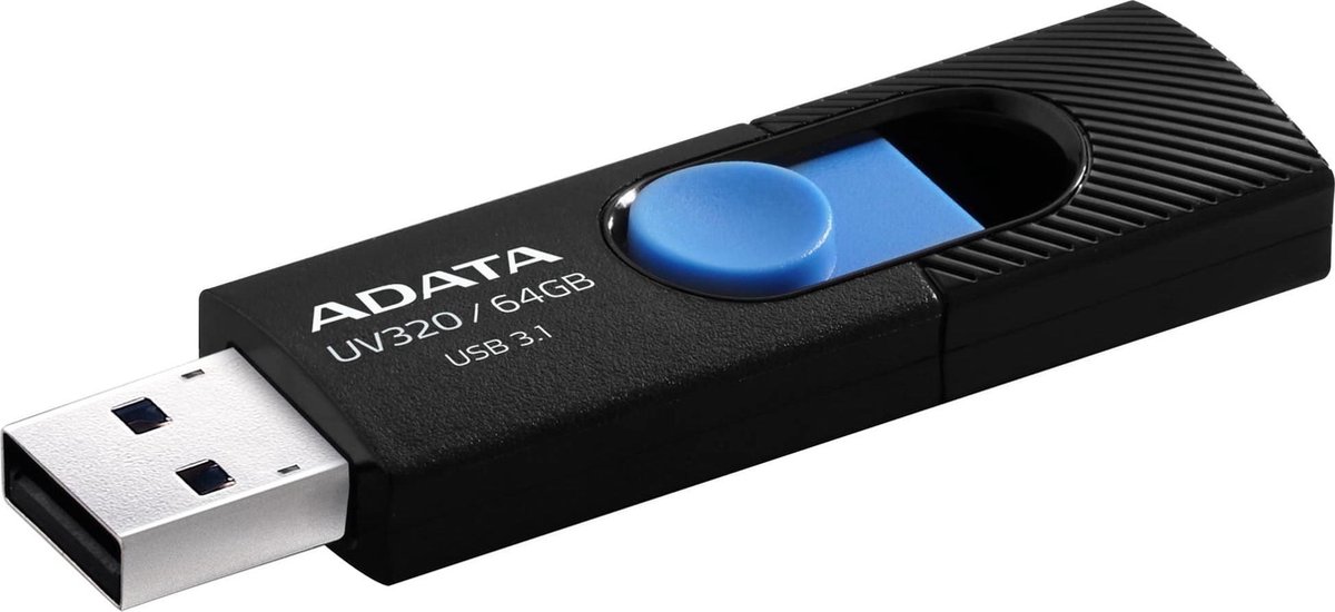 ADATA UV320 USB-Stick 64 GB USB Typ-A 3.1 (3.1 Gen 1) Schwarz, Blau - USB-Sticks (64 GB, USB Typ-A, 3.1 (3.1 Gen 1), Dia, 7,9 g, Schwarz, Blau)