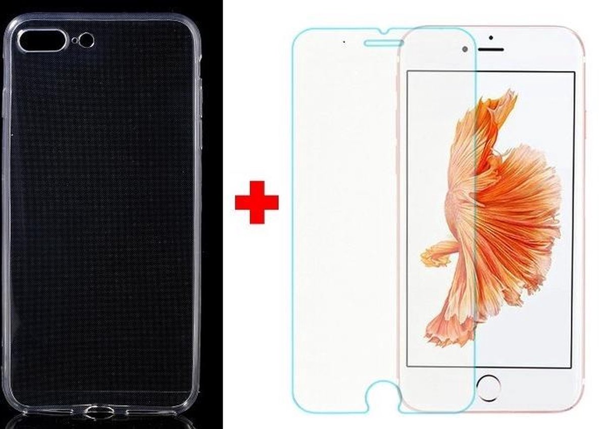 iPhone 7 Plus / 8 Plus - Silicone gel ultra dun hoesje met glas screenprotector