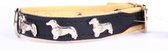 Dog's Companion - Leren halsband Teckel - Lengte: 35cm (28-34cmx16 mm), Kleur: Zwart / Naturel