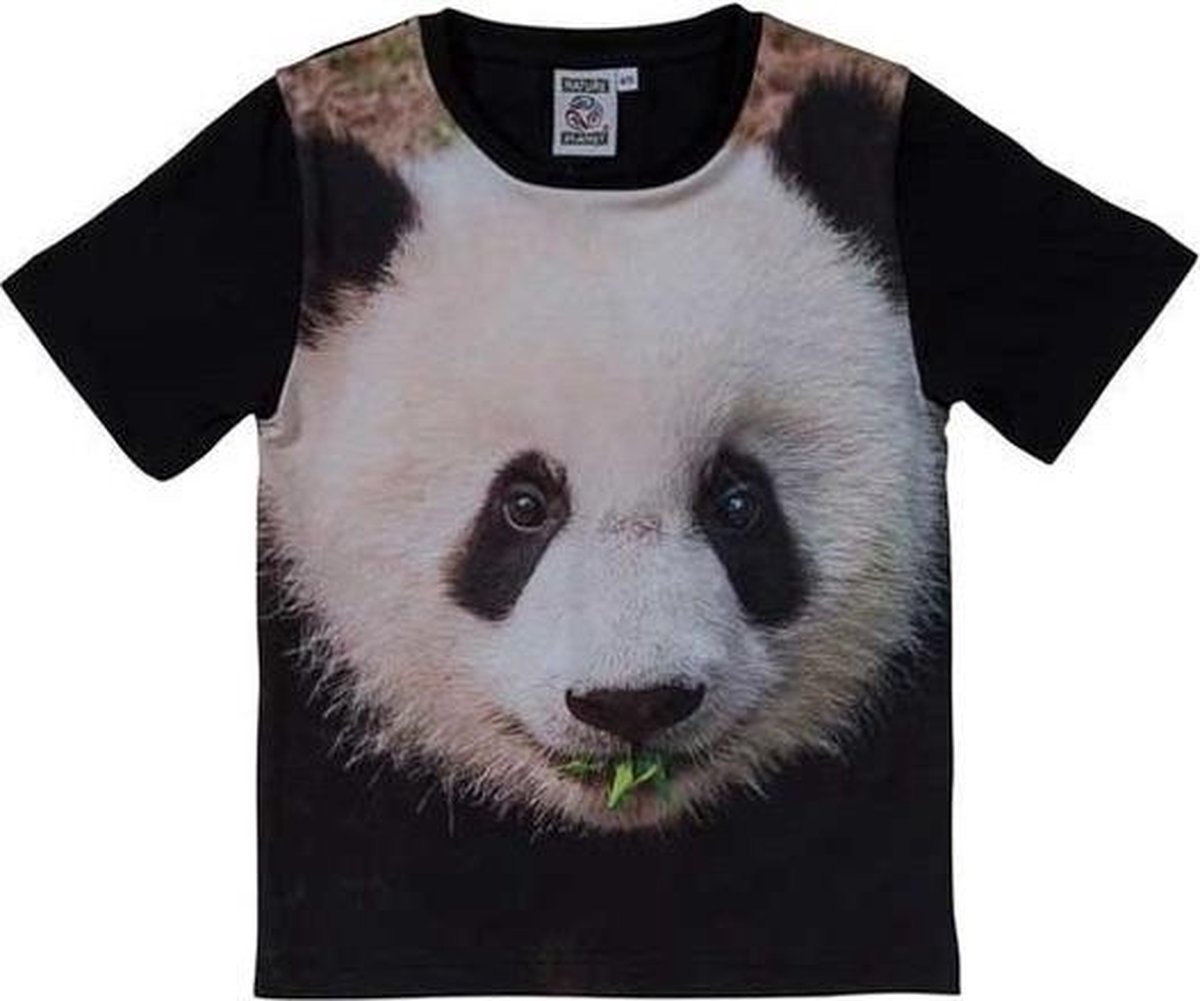 Zwart t-shirt met panda beer voor kinderen 128 (8-9 jaar) | bol.com