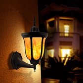 Solar wandlamp buiten 'Pieck' - Met vlameffect en schemersensor - Tuinverlichting op zonne-energie - Klassieke wandlamp - Zwart