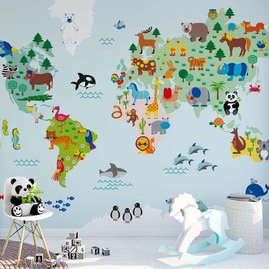 Verwonderlijk bol.com | Fotobehang Wereldkaart vol Dieren - Kinderkamer behang CI-01