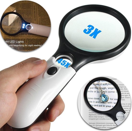 bol.com | Handloep Leeslamp LED Verlichting - Hand Vergrootglas Loep Met  Licht - Loupe Lamp Op...