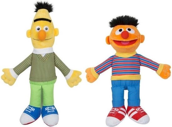2x Sesamstraat Bert en Ernie knuffels/poppen 38 cm - Bekend van TV Cartoon