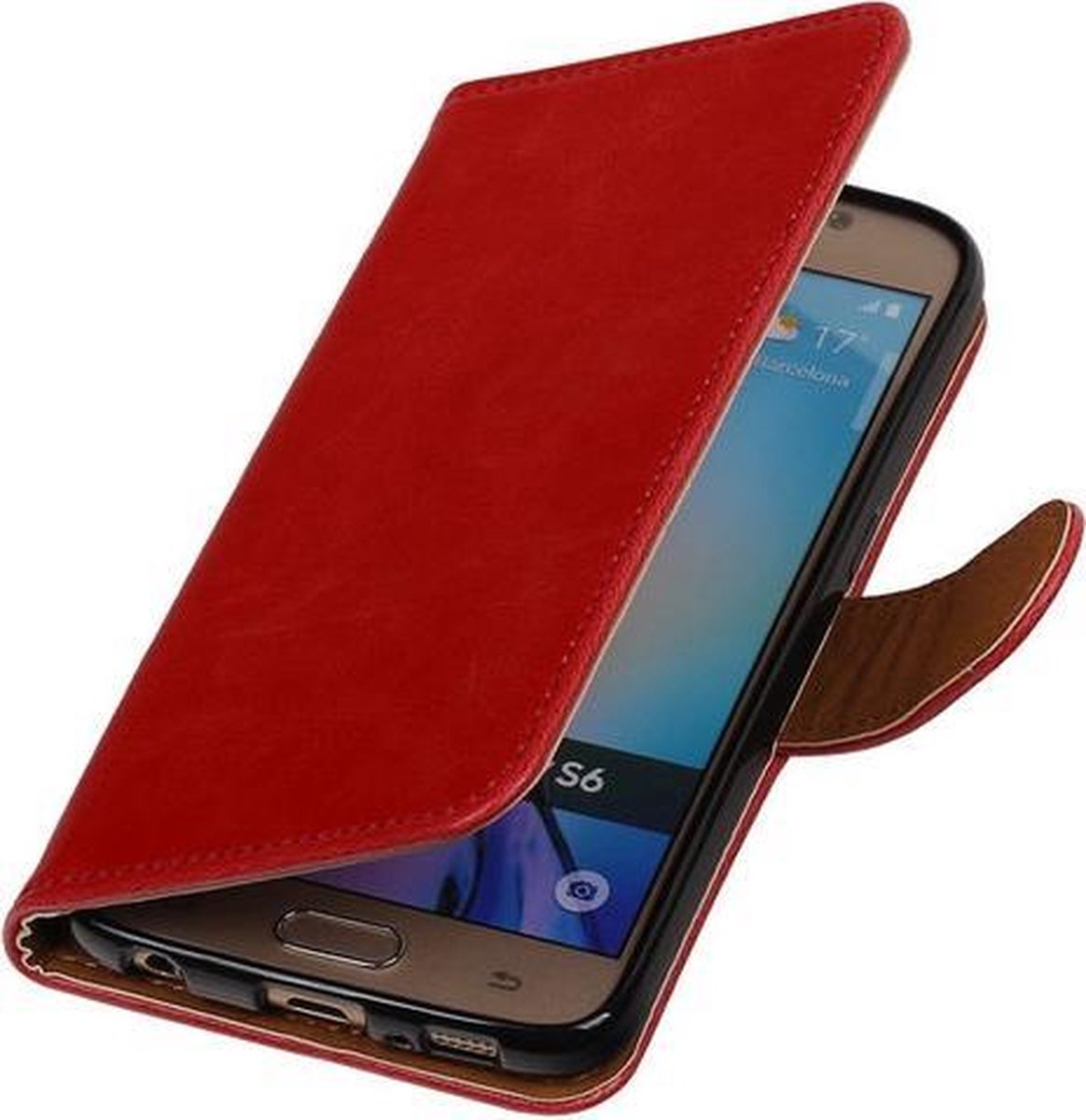 Rood Pull-Up PU Hoesje Samsung Galaxy S6 Booktype Wallet Cover