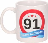 Verjaardag 91 jaar verkeersbord mok / beker