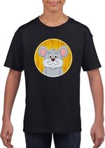 Kinder t-shirt zwart met vrolijke muis print - muizen shirt XS (110-116)