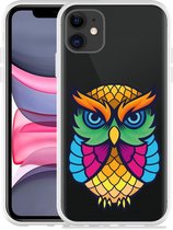 Geschikt voor Apple iPhone 11 Hoesje Colorful Owl Artwork - Designed by Cazy
