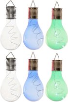 6x Buiten LED wit/blauw/groen peertjes solar verlichting 14 cm - Tuinverlichting - Tuinlampen - Solarlampen op zonne-energie