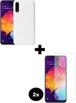 Hoesje Geschikt voor Samsung Galaxy A50 Hoesje Siliconen Case Hoes Met 2x Screenprotector - Hoes Geschikt voor Samsung A50 Hoes Cover Case - Wit