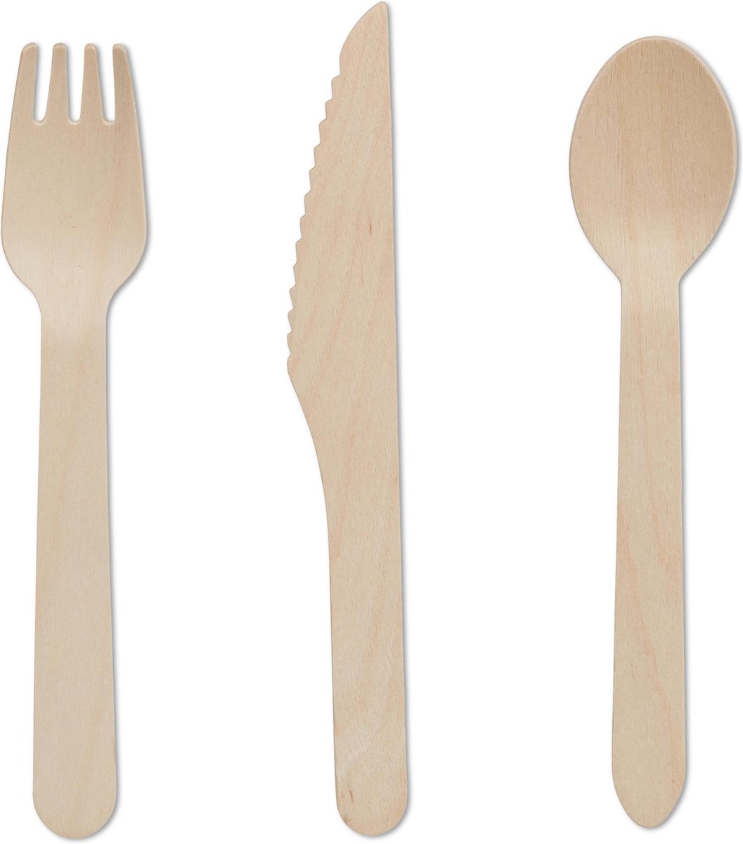 relaxdays houten wegwerp bestek - biologisch afbreekbaar - bestek hout - set van 300
