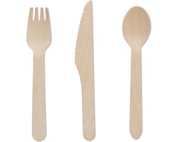 relaxdays houten wegwerp bestek - biologisch afbreekbaar - bestek hout - set van 300