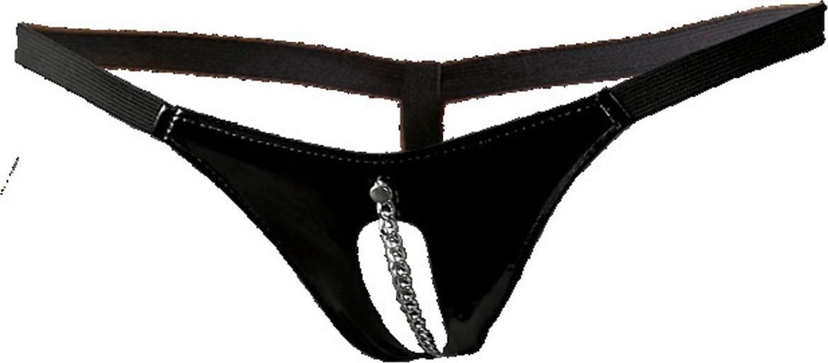 Black Level – Erotische String met Uitsparing bij Kruis en Verwijderbare Schakels voor een Avond – Maat L/XL - Zwart