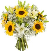 FLYN Flowers - Bloemenboeket Lizz - Zonnebloemen en witte lelies