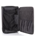 Intérieur d'une valise noire ouverte avec des compartiments.