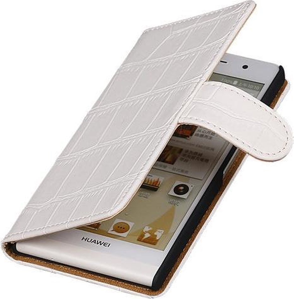 Huawei Ascend P6 Croco Booktype Wallet Hoesje Wit - Cover Case Hoes