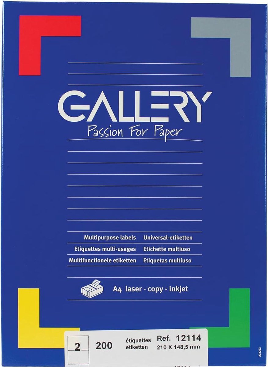 Gallery witte etiketten ft 210 x 148,5 mm (b x h), rechte hoeken, doos van 200 etiketten