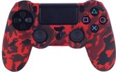 PS4 Controller Skin Silicone Hoes - Camouflage Rood - Set van 2 + 2x LED stickers