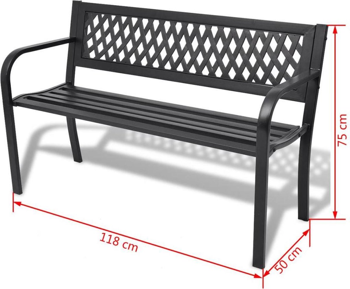 Lange Vintage Houten Tuinbank 267 Cm | Oud Bankje Hout Met Metaal Halbank Met Zwart Staal