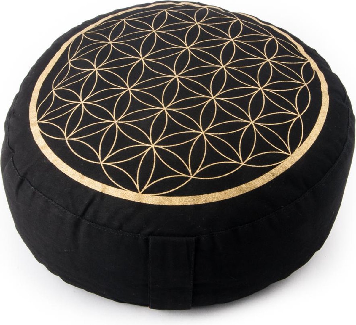 Meditatiekussen zwart/goud levensbloem opdruk - Katoen - Boekweit - 33x17 - Zwart - Goud - L
