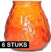 6x Oranje lowboy horeca kaarsen in glas 10 cm - Tafel/bistro kaarsen - Tafeldecoratie