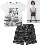 DJ Dutchjeans Set(2delig) Camo Bermuda met Wit Shirt - Maat 92