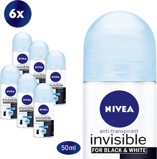 NIVEA Invisible For Black & White Pure - 6 x 50 ml - Voordeelverpakking -  Deodorant Roller | bol