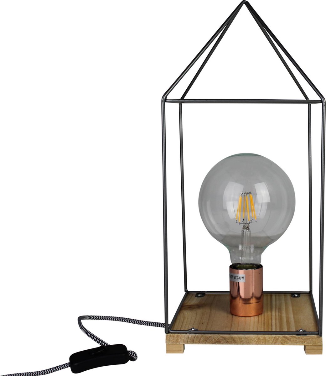 Huis Lamp-18x43cm-Metaal/ Hout-Zwart-Housevitamin