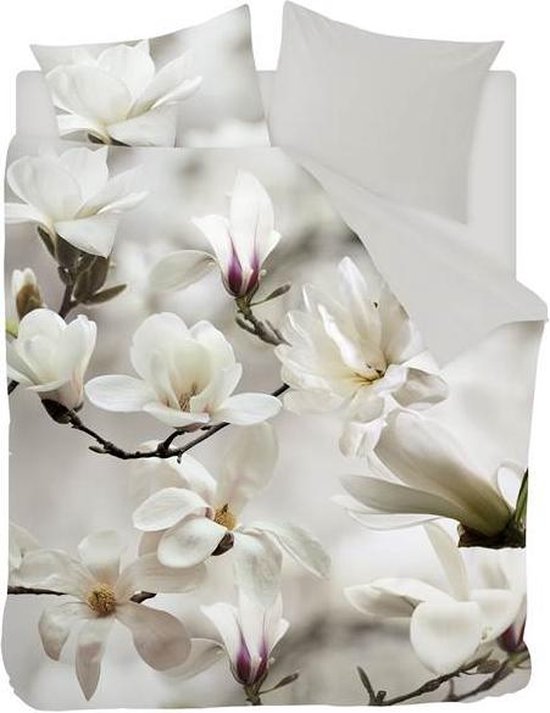 Snoozing Floral - Flanel - Dekbedovertrek - + 60x70 - Wit