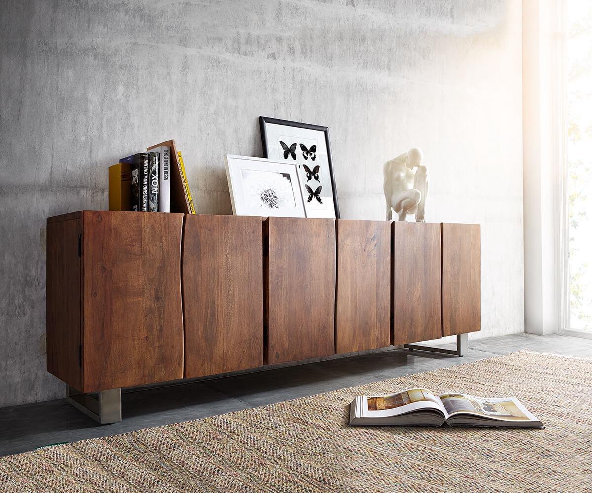 Ladekast Live-Edge acacia bruin 220 cm 6 deuren massief boomrand commode