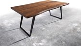 Massief houten tafel Live-Edge Acacia bruin 180x90 boven 5,5 cm onderstel schuin boomtafel