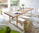 Massief houten tafel Live-Edge acacia natuur 300x100 top 5,5cm frame smal boom tafel