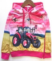 Trui / Hoodie Tractor roze maat 122/128