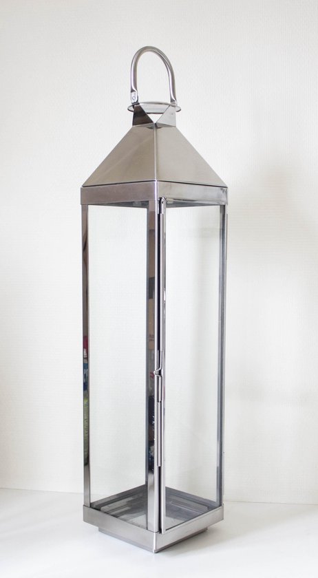 Lantaarn voor kaars - - roestvrij staal en glas - indoor/outdoor - 80cm | bol.com