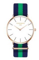 Hidzo Horloge Chronos ø 37 mm - Blauw/Groen/Blauw - Inclusief horlogedoosje