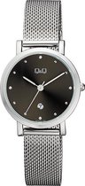 Q&Q dames horloge A419J222 Zilverkleurig/zwart met datum