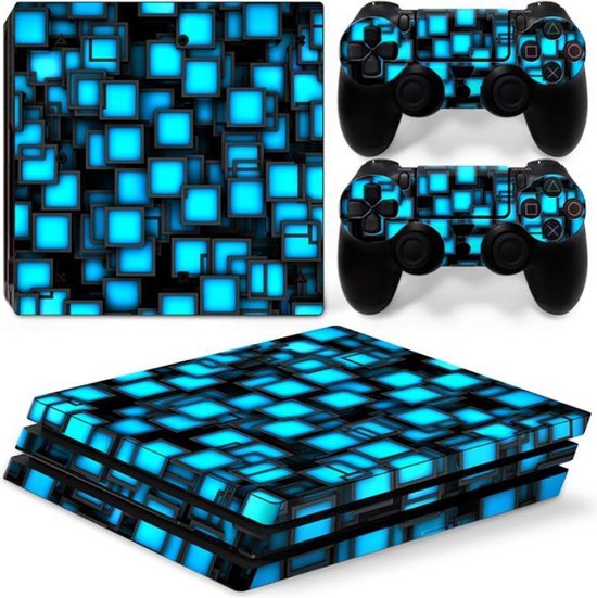 PS4 Pro Sticker "Blue Boxes" - Console Skin + 2 Controller Skins