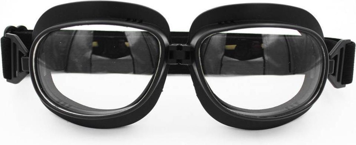 Pothelm Vintage Vliegeniersbril Zwart - Retro Motorbril Motorbril Heren - Helder Glas