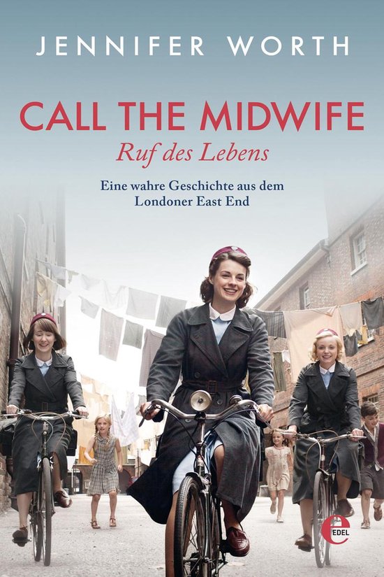 Drie vroedvrouwen op de fiets in Londen. Jennifer Worths 'Call the Midwife'.