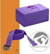 Trendy Sport - Yoga set - (Yogamat Oranje + Yogablok 10 cm h Paars + Yogariem Paars)