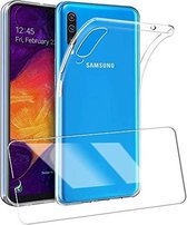 Soft Back Cover Hoesje Geschikt voor: Samsung Galaxy A50 Tranparant TPU Siliconen Soft Case + 2X Tempered Glass Screenprotector