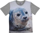 Grijs t-shirt met zeehond voor kinderen 128 (8-9 jaar)