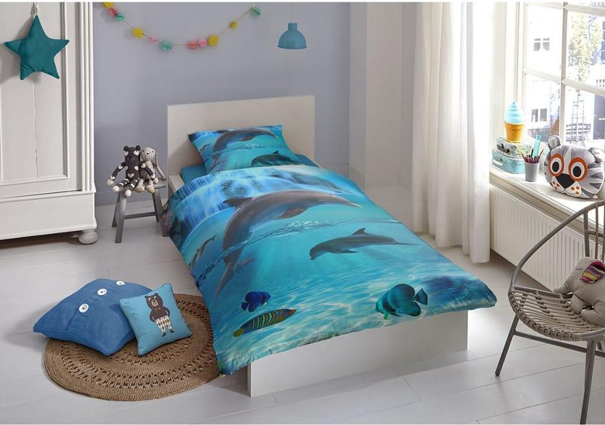 Housse de couette enfant SPACY 100x135 cm Bleu pétrole Good Morning