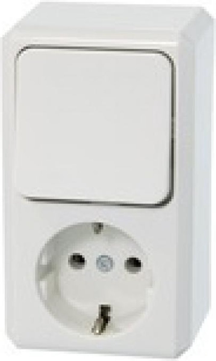 SCHNEIDER ELECTRIC Merten enkele wipschakelaar en stopcontact randaarde, opbouw | WIT