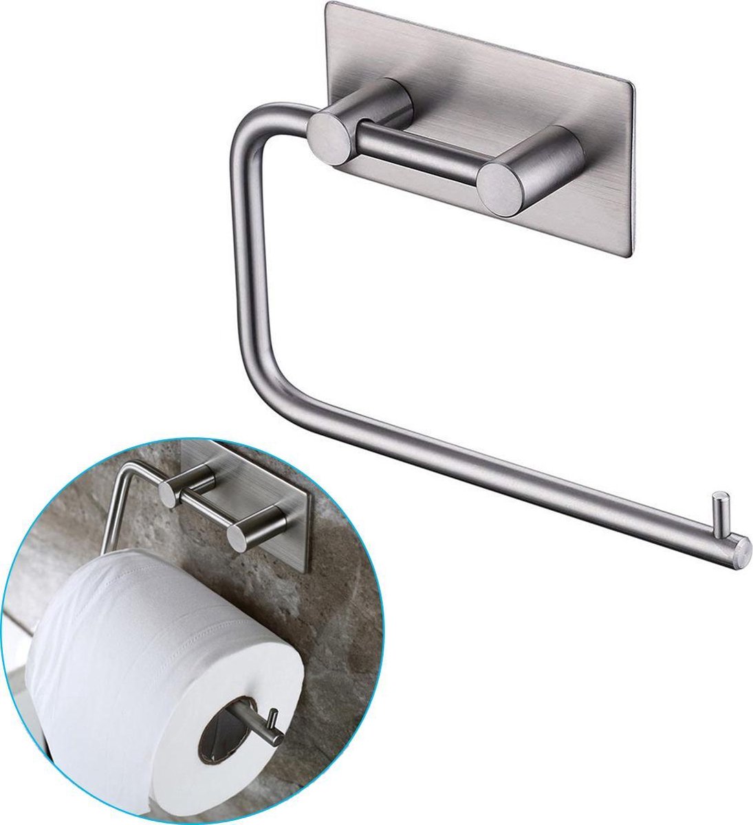 LifeGoods Zelfklevende RVS Toiletrolhouder - WC Closet Rol Houder Hangend met Zuignap en zonder Klep - Badkamer & Toilet Accessoires - Muur Bevestiging - 1 Stuk - LifeGoods