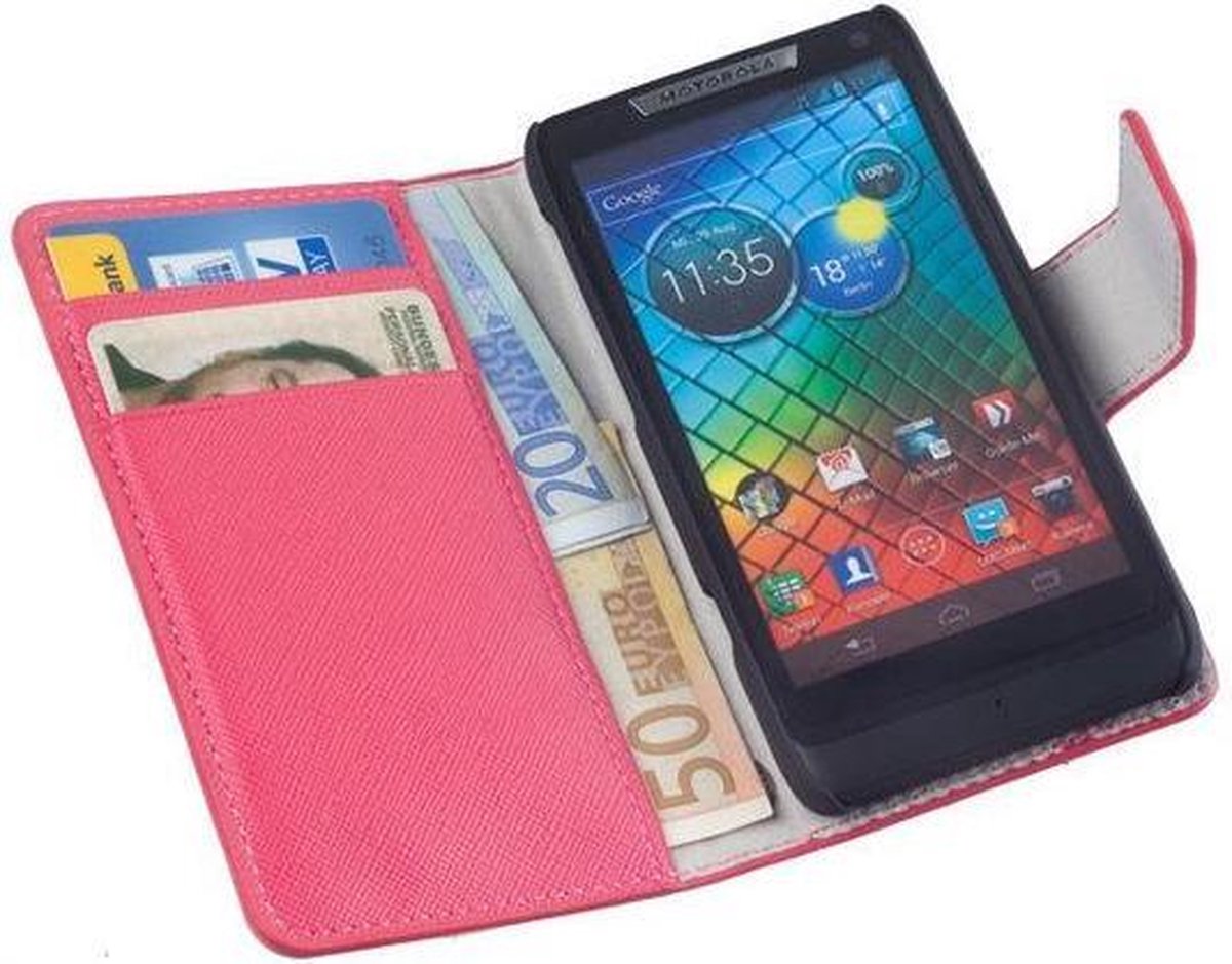 HC Bookstyle case case Telefoonhoesje Motorola Razr i XT890 Roze