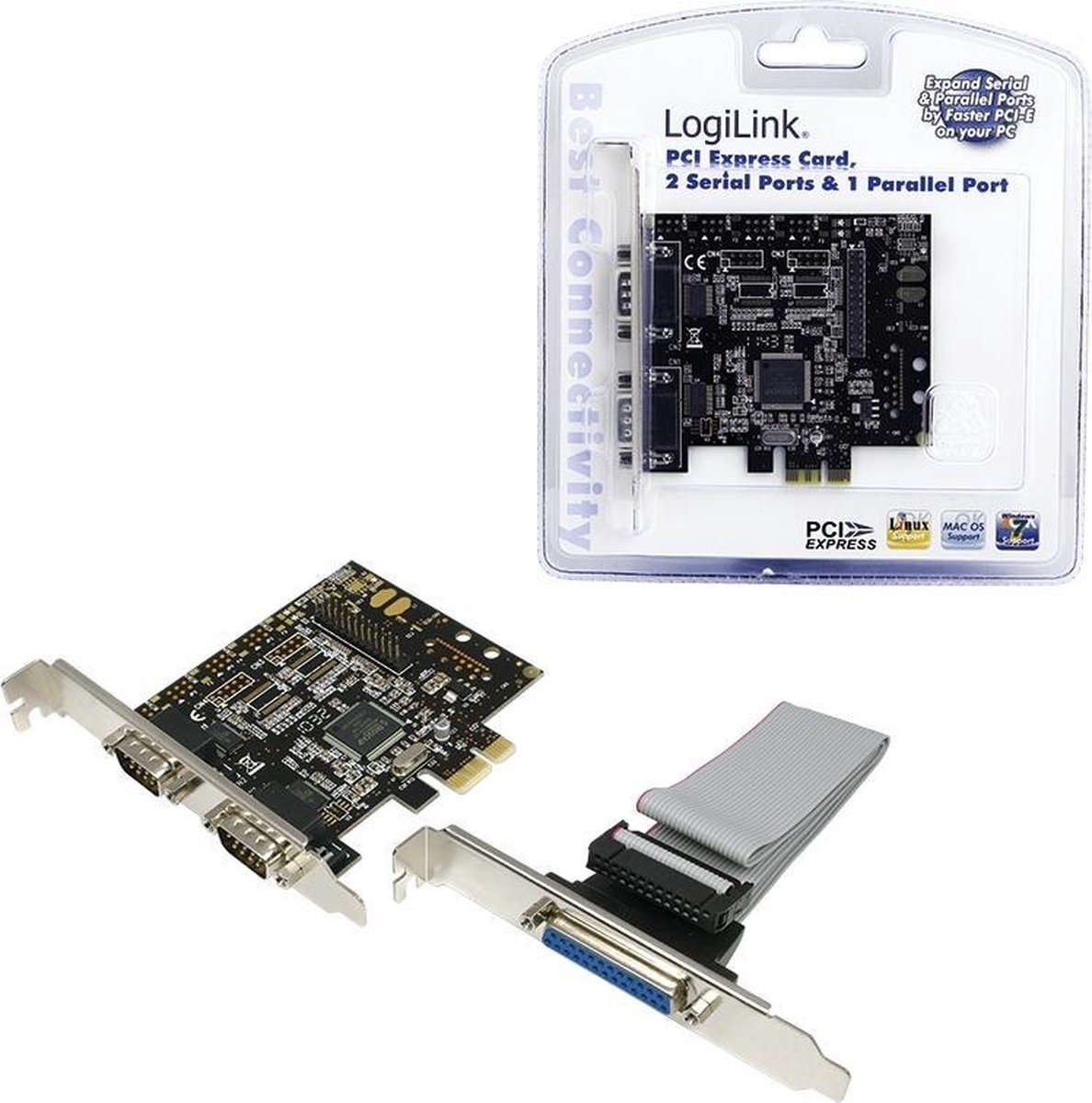 LogiLink PC0033 Seriële/parallelle interfacekaart Parallel (IEEE 1284), Serieel (9-pol.) PCIe