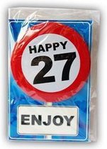 Happy Birthday kaart met button 27 jaar